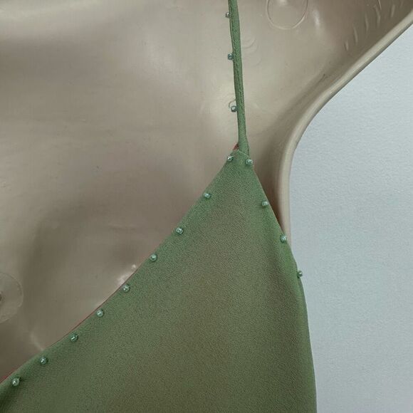 Geometrie Women’s Green Pink Y2K Floral Embroidered Dainty Bead Midi Slip Dress - Picture 7 of 11